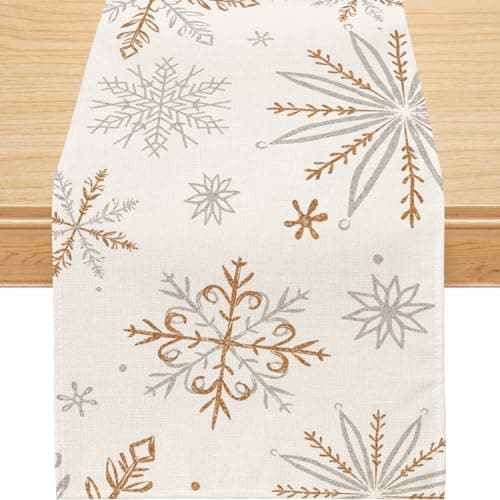 Siilues Christmas Table Runner, Snowflake Decorations Winter Runner for Table Seasonal Chriatmas Holiday Decor for Indoor Outdoor Dining Table Decorations 13x72 Inch