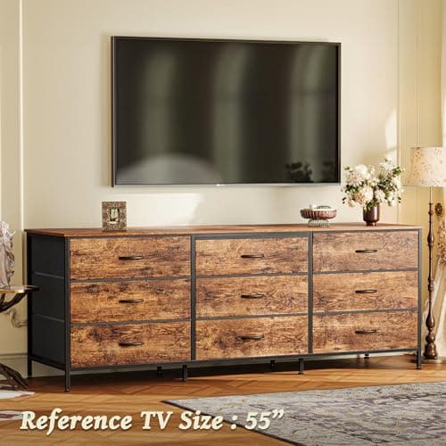 Huuger 63 Inch Dresser for Bedroom, Dresser for Closet with 9 Drawers, Large TV Stand for 55, 65, 70 Inch TV, Entertainment Center with Storage, Wide Long Chest of Drawers, Rustic Brown 5