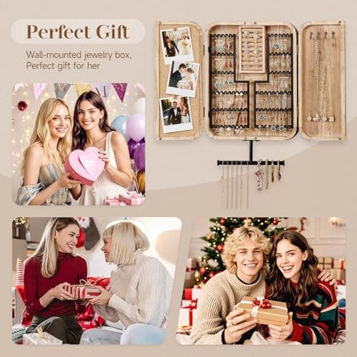 Pinzoveco Hanging Jewelry Organizer, Wall Mounted Jewelry Organizer for Earring Holder Organizer, Jewelry Cabinet Holder Jewelry Storage Box for Earrings, Necklaces, Bracelets, Ring Holder 6