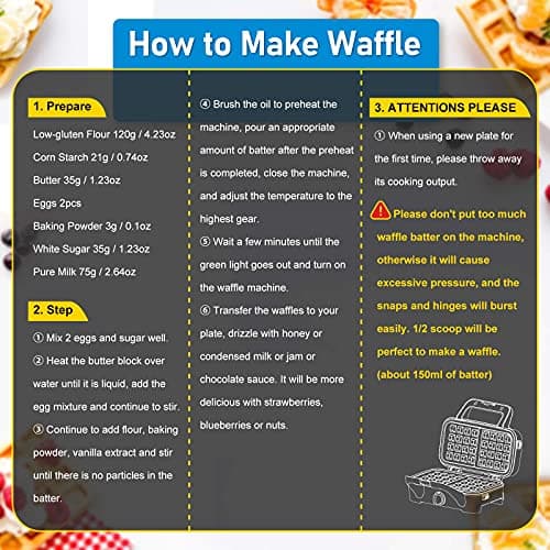 Metine 3-in-1 Belgian Waffle Maker 1200W, Breakfast Sandwich Maker & Waffle Iron with Removable Nonstick Plates, 5-Gear Temperature Control, Cool Touch Handle, Easy to Clean for Family Breakfast 5