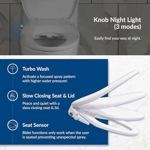 Bio Bidet BB500 Heated Electric Bidet Seat with Warm Water Wash, Night Light, Low Profile Design, Elongated 8
