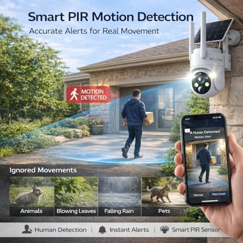 SOLIOM 4G LTE Cellular Security Camera, No WiFi Security Camera for Remote Areas, Solar Powered Wireless Outdoor Camera, 2K Color Night Vision, 360° Pan & Tilt, PIR Motion Detection, Off-Grid S90 7