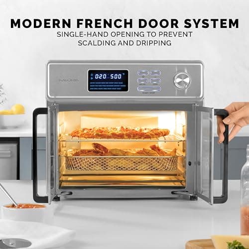 Kalorik MAXX Air Fryer Oven, 26 Quart 10-in-1 Countertop Toaster Oven & Air Fryer Combo - Fry, Bake, Roast, Rotisserie, & More, Large Glass French Doors & 9 Accessories, 1700-Watts, Stainless Steel 9