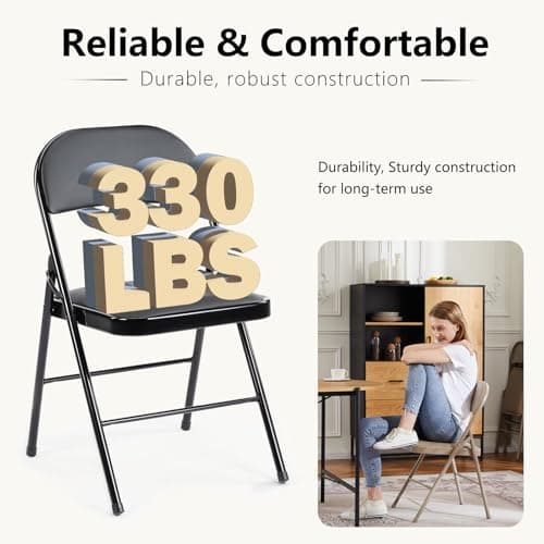 DUMOS 2 Pack Leather Padded Folding Chair, Indoor Outdoor Portable Stackable Commercial Seat with Steel Frame, Capacity for Home, Office, Party, Comfy, Black 5