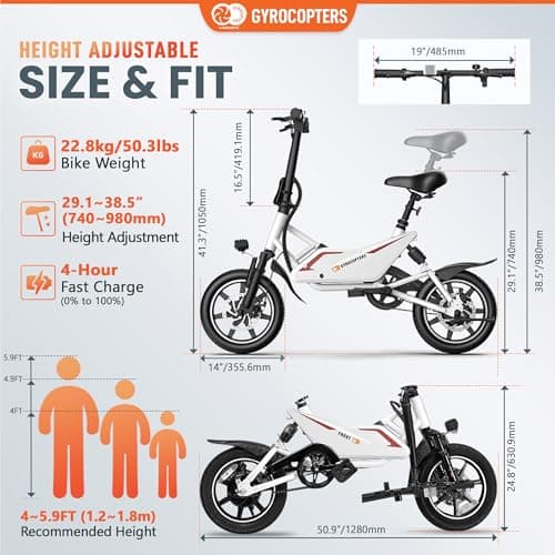 GYROCOPTERS Frost Electric Bike for Adults | UL2849 Safe Folding Ebike 350W Brushless Motor | 14-inch Tires Compact Bike | Speed up to 25kmph/15.5mph 36V Battery for Long Range PAS up to 60km/37miles 7