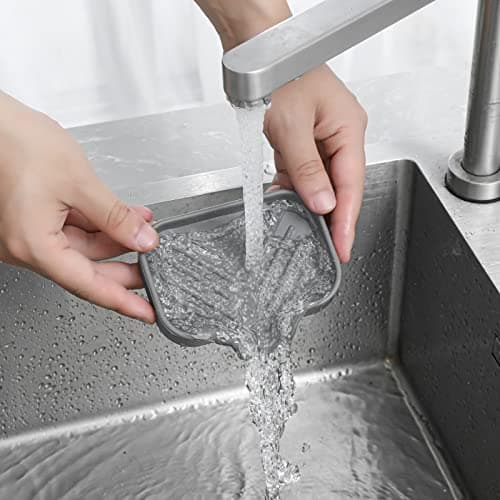 MicoYang Silicone Bathroom Soap Dishes with Drain Spout-Bathroom and Kitchen Sink Organizer,Sponge Holder,Dish Soap Tray,Perfect for Dispenser,Scrubber,Bottle,Cup on Sink or Counter-Grey 4.9"×3.2" 7