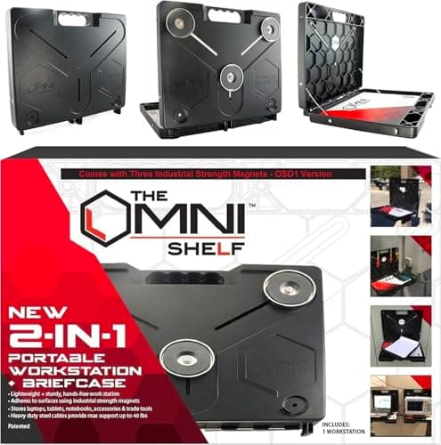 The OmniShelf Portable Workstation, Magnetic Toolbox, Laptop Stand w/ 50 lb Capacity, Hands Free Workstation, Attach to HVAC, Trucks, Walls, Poles etc. (Model # OSO1 - Magnets)
