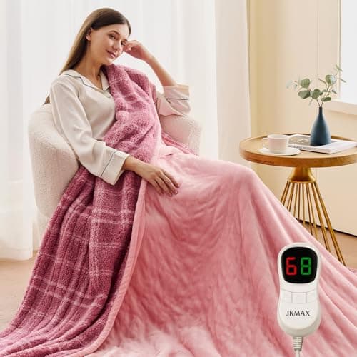 JKMAX Heated Electric Blanket Full Size - 72"x84" Flannel Heating Blanket with 10 Heating Levels & 5 Time Settings Over-Heat Protection, Winter Warmer for Adults with ETL Certification（Pink）