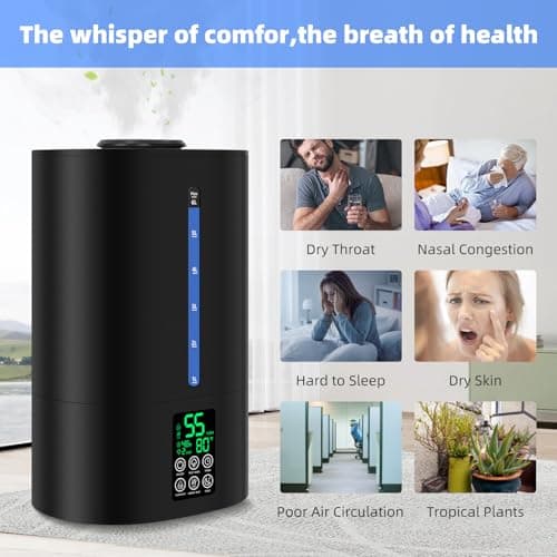 5L Humidifiers for Bedroom Large Room Home, Cool and Warm Humidifier for Plants Mist Top Fill Desk Humidifier Essential Oil Diffuser, Quiet Humidifiers with Adjustable Mist,360°Nozzle-Black 5