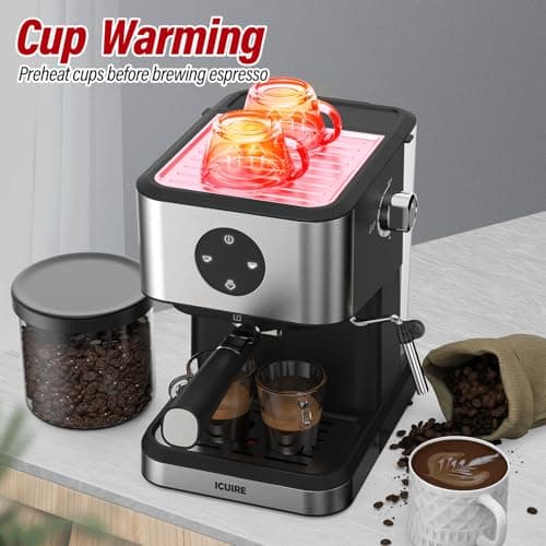 ICUIRE Espresso Coffee Machine 20 Bar With Milk Frother Steamer, 50oz Water Tank Coffee Maker for Latte, Mocha, Americano, Cappuccino, Espresso Maker Suit For Homemade Espresso Martini, Sliver 5
