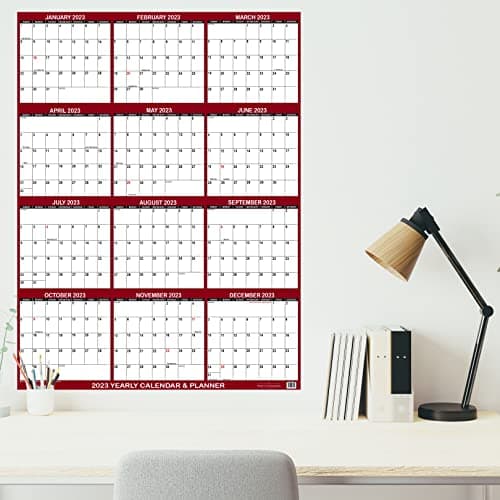 24" x 36" SwiftGlimpse 2025 Wall Calendar Erasable Large Wet & Dry Erase Laminated 12 Month Annual Yearly Wall Planner, Reversible, Horizontal/Vertical, Maroon 5