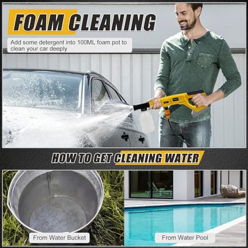 FormiPow Cordless Pressure Washer for DeWalt 20V Battery, 21000RPM Portable Handheld Power Washer with 6-in-1 Nozzle & Foam Cannon, Ideal for Car, Fence, Floor, Wall Cleaning (Battery Not Included) 5