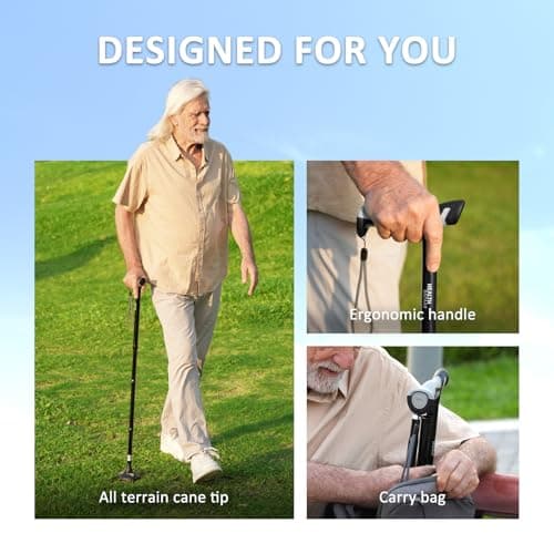 HEALTHBAZAAR Walking Cane for Men & Women - Self Standing Pivot Cane, Adjustable, Foldable Walking Sticks for Seniors & Adults with Wrist Strap, Travel Bag | TRIGRIP (Natural Black) 5