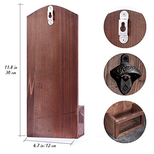 Bottle Opener with Cap Collector Catcher,Vintage Wooden Wall Mounted Bottle Opener，Ideal Gift for Men and Beer Lovers, Use as Bar Decoration. 6