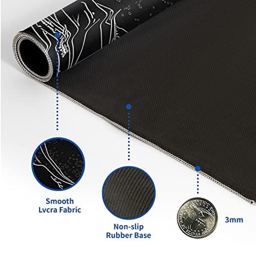 Japanese Gaming Mouse Pad Abstract Black Mouse Pad 31.5x11.8 Inch Black Sea Wave Texture Non-Slip Rubber Base Large Ocean Mousepad Stitched Edges Keyboard Mouse Mat Desk Pad for Office and Home 5