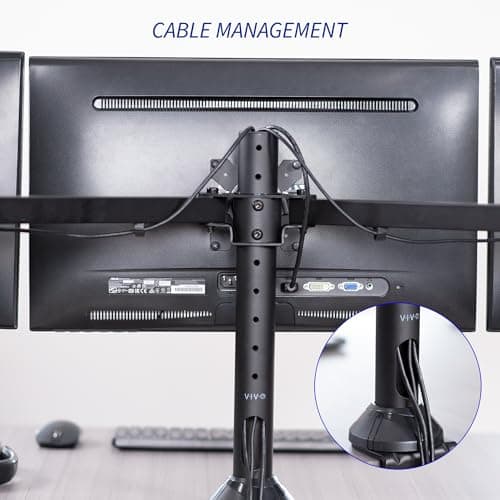 VIVO Triple Monitor 23 to 32 inch LED LCD Clamp-on Desk Mount, Heavy Duty Articulating VESA Computer Stand, Holds 3 Screens, Fully Adjustable for Home Office Workstation, Black, STAND-V103 8