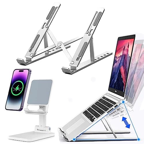 KLAQQED Portable Aluminum Laptop & Phone Stand, Adjustable, Foldable, Ergonomic, for MacBook, iPad, Tablets & Smartphones, Office Desk Accessories