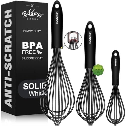 Whisks For Cooking - 500 °F Heat Resistant Silicone Whisk, Heavy Duty 7",9"&11inch Non-Scratch Balloon Kitchen Wisk tool Set, for cooking Wisking, Blending, Beating, Stirring, 3 Piece Black