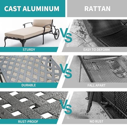 HOMEFUN Chaise Lounge Chair Outdoor - Poolside Chairs Set of 2 with Cushion Cast Aluminum Waterproof Lounger with Wheels and Adjustable Reclining, Pack of 2 (Beige Cushion) 6