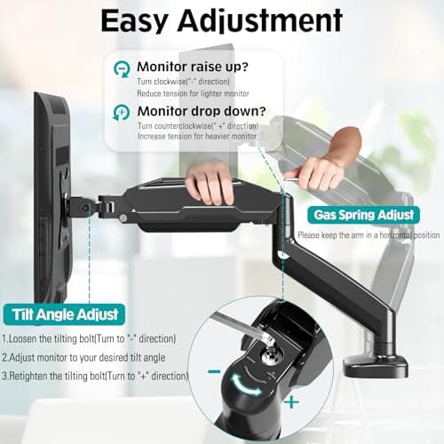 MOUNT PRO Dual Monitor Mount Fits 13 to 32 Inch Screen, Height Adjustable Monitor Stand for 2 Monitors, Full Motion Display Arm Holds up to 17. 6lbs Each, Computer Desk VESA Mount, Black 8