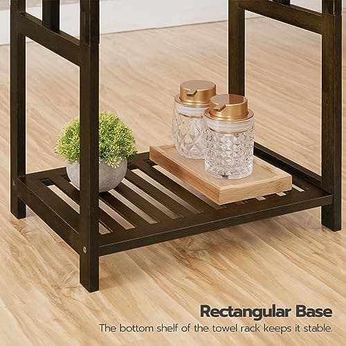HOOBRO Standing Towel Rack, 3-Tier Blanket Rack Holder, 16.5" L x 11.8" W x 30.3" H, Bamboo Drying and Display Rack with Shelf, for Bedroom, Living Room, Bathroom, Mocha MA03LB01 7