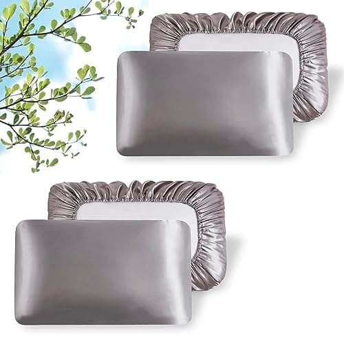2 Packs Silk Satin Pillowcases for Hair and Skin. Decorative Luxurious Travel Elastic Band Satin Pillowcase. No Zipper, Folded Soft Blank Pillow Covers. Perfect for Travel and DIY Sublimation - Grey