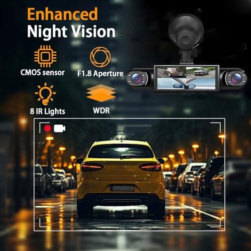 360° Full View Dash Cam Front and Rear Inside, 4 Channel Dashcam 1080P Full HD Dash Camera for Cars with Infrared Lamps Night Vision G-Sensor, Parking Mode, 64GB SD Card Car Accessories 5