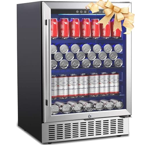 AAOBOSI 24 Inch Beverage Cooler, 164 Cans Freestanding and Built-in Beverage Refrigerator with Advanced Cooling System, Adjustable Shelf, Energy Saving, Ideal for Soda, Water, Beer, Wine