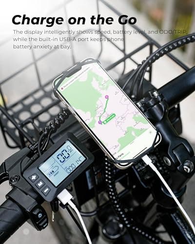 Flydone Urban/Folding Electric Bike for Adults 36V 13Ah Peak 1000W 26" with Basket Dual USB Charging Ports Full Suspension 7 Speed Gearshift Ebike 20mph Foldable Electric Mountain Bike 6