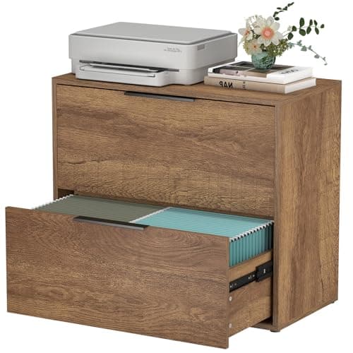 LUCYPAL 2 Drawer Lateral File Cabinet,Wood Filing Cabinets for Home Office,Large Printer Stand File Cabinets with Handle for Letter Size Files,Brown 27.56" W x 14.57" D x 24.02" H