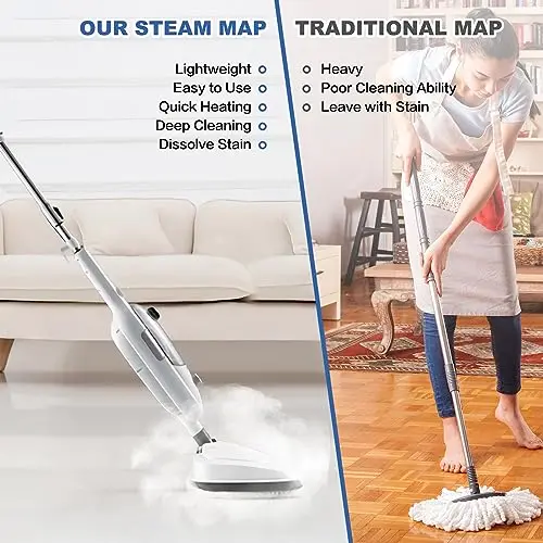 Steam Mop Cleaner 10-in-1 with Convenient Detachable Handheld Unit, Laminate/Hardwood/Tiles/Carpet Kitchen - Garment - Clothes - Pet Friendly Steamer Whole House Multipurpose Use 6