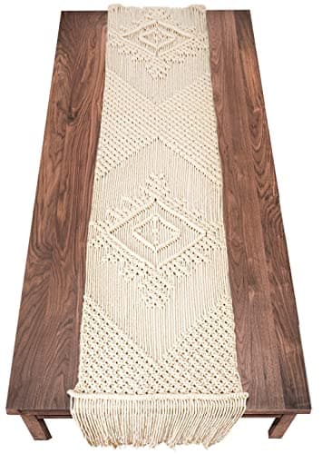LIVALAYA Macrame Table Runner 86 Inches Long Cotton Boho Table Runners for Dining or Coffee Table Bohemian Runner for Rustic Wedding Table Decor Tassels Vintage Farmhouse Home Decoration for Kitchen