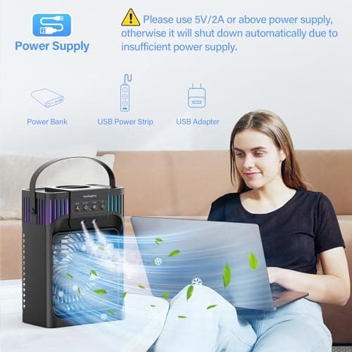 Portable air conditioner,1200 milliliter Cooling fan Air Conditioner with Remote,4 Wind Speed & 7 Led Light,3 Mist&2-8H Timer,Personal Air Conditioner 6