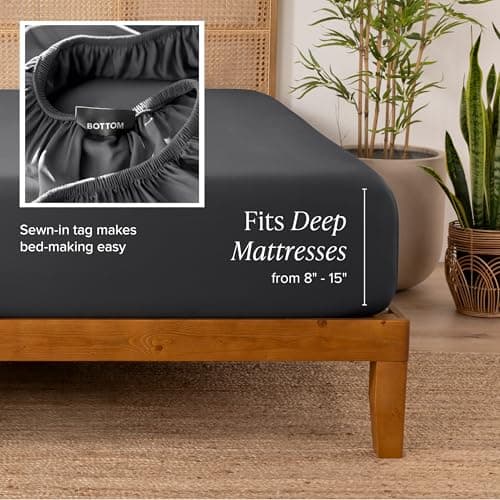 Bare Home 100% Rayon Made from Bamboo Luxury King Fitted Sheet - Deep Pockets - Cooling Sheet - Breathable - Easy Fit - Soft Bedding Bottom Sheet (King, Grey) 5