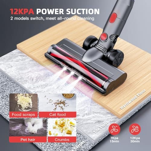 WLOTPO Cordless Vacuum Cleane,Stick Vacuum Cordless Rechargeable with Super Suction,Hardwood Floor Vacuum for Home Pet Hair, Carpets, Tile(Deep Red) 3