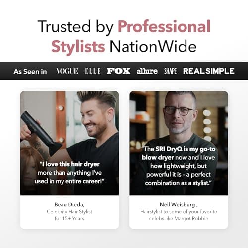 SRILabs DryQ “Smart” Hair Dryer - Super Lightweight, Foldable - Powerful, Quiet Motor - Infrared and Ionic Technology - 3 Magnetic Attachments - Heat Control with Locking Switch 7