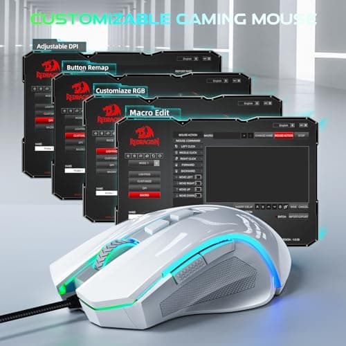 Redragon M602 Gaming Mouse, Ergonomic RGB Gaming Mouse Wired with 7200 Adjustable DPI, 9 Programmable Buttons, Professional Software for Gamer Office [White] 5