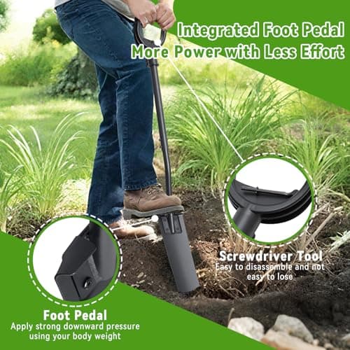 Spade Shovel,15 inch Long Narrow Spade, Heavy Duty Garden Trench Shovel for Digging,Trenching, Planting,Scraping, Edging with Cutting Blade, D Handle, Foot Rest Pedal, 45 Inches Drain Spade 6