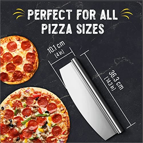 Checkered Chef Pizza Cutter Rocker Blade 14" - Sharp Stainless Steel Rocker Knife with Plastic Blade Sheath, Dishwasher Safe, Outdoor Pizza Oven Accessories 4