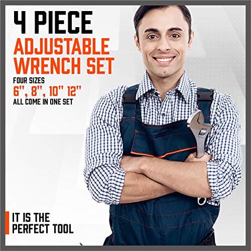 HORUSDY 4-Piece Adjustable Wrench Set, CR-V Steel, Adjustable Wrenches Set(6-inch, 8-inch, 10-inch, 12-inch) 6