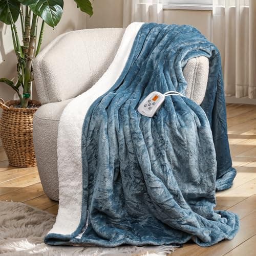 RoyalCraft Heated Blanket 62" x 84" Twin Size, Fast Heating Thorw with 10 Heating Levels & 0.5-12 Hour Auto-Off, ETL Certified, Machine Washable, 5 Year Warranty, Blue