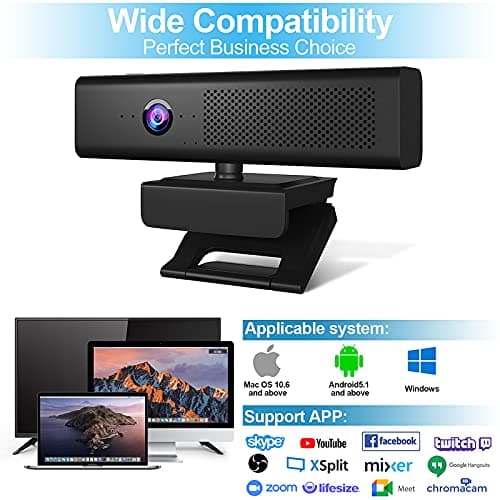 ROTOPATA Webcam with Speakers and Mic, Full HD 1080P/30FPS Computer Camera for Streaming Video Conference , 4 Noise-Cancelling Mics, Privacy Cover, 90°FOV, USB-A, Webcam for PC Desktop Monitor Laptop 6