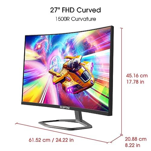 Sceptre New 27-inch Curved Gaming Monitor FreeSync 240Hz Plus DisplayPort HDMI 1ms 99% sRGB Build-in Speakers, R1500 Machine Black 2025 (C275B-FWT240 Series) 2