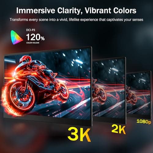 NewHail OLED Portable Monitor 16", 3K 2880x1800 120Hz 0.1ms USB-C HDMI Portable Monitor with 120% DCI-P3 Built-in Kickstand & Speakers for Laptop Windows Mac Phone Switch PS5, Black 4