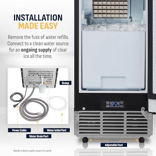 Newair 15" Commercial Nugget Ice Maker | Freestanding or Built-in Under Counter Ice Maker with 80 lbs/Day Production | for Home Bar, Kitchen & Restaurant Use | Stainless Steel 8