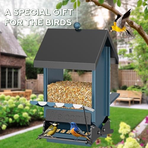 Squirrel Proof Bird Feeder for Outdoors with Canopy | 5LB Large Capacity, Weather-Resistant Design | Attracts Finches, Cardinals & More for Outdoor Bird Watching 7