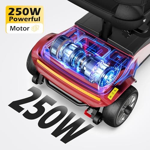 Foldable 4-Wheel Mobility Scooter for Adults – Portable Motorized Scooter with 330 lbs Capacity, Detachable Battery, Dual Baskets, Cup & Phone Holder, Red 9