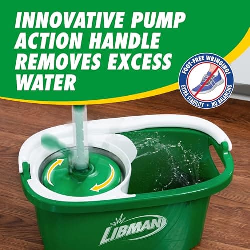 Libman Tornado Spin Mop System and 1 Refill, Mop and Bucket with Wringer Set for Hardwood Floor Cleaning, 2 Total Heads Included 5