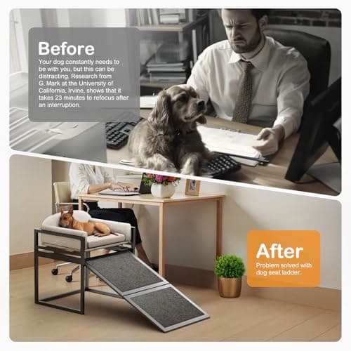 Pet Stairs Ramp Doggie Stairs with Seat,Extra Wide Seat Mate Chair Ramps Puppy for High Bed Couch Office,Non Slip Dachshunds Ladder,Pet Steps for Small Dogs,Cat Ladder Khaki(Hold Up to 100 lbs) 5