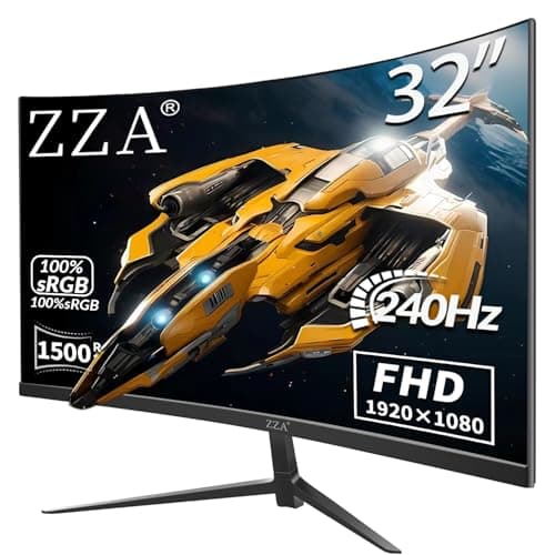 ZZA 32" Curved Gaming Monitor, FHD 1920x1080, VA, 1ms 240Hz, FreeSync Premium, DP 1.4/ HDMI 2.0, VESA Compatible, Tilt Adjustable 6